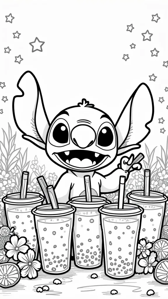 stitch boba coloring pages